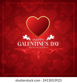 Galentine's Day Greeting Card Featuring a Heart Design of Red and Pink Squares, Encased in a White Pixel Border. Happy Galentine's Day in Vibrant Red Below Adds Pixel-Perfect Cheer