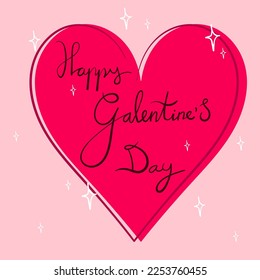 Galentines Day Hand Lettering with Heart Background. Social Media Banner. Galentines Day Celebrating. Pink. Love. February