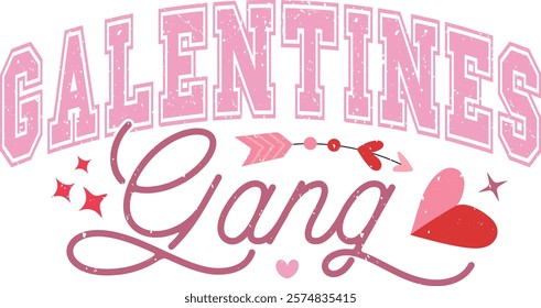 Galentines Gang - Happy Valentine's day T-shirt Design, Valentine Varsity T-shirt design, Retro Valentine, retro Varsity, Love Heart Vector file, boho varsity, boho design