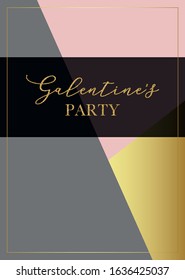 Galentine's party hand written calligraphy vector card with golden glitter elements