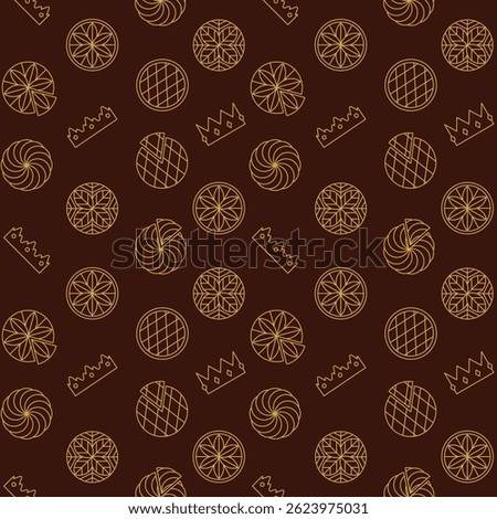 Galette des Rois, crowns, and cake slices seamless vector pattern. Ideal for backgrounds, printings and online projects.
