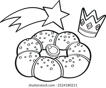 Galette des rois, French epiphany king cake coloring page for kids