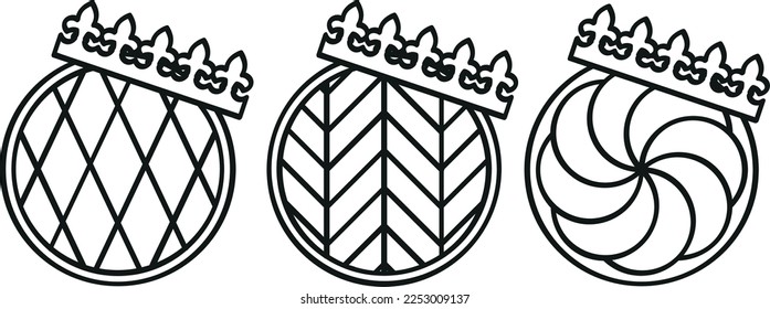 Galette des rois french king cake with crown logo.
Vector icons for epiphany day with black outlines.