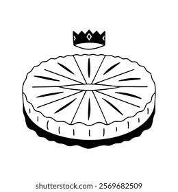 Galette Des Rois sits elegantly adorned with crown on top, symbolizing the Twelfth Night celebrations. This traditional king cake is often enjoyed with family and friends, marking festive gatherings.