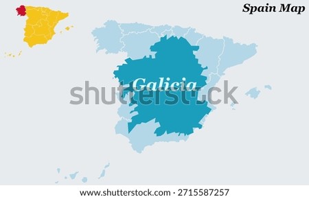 Galicia Autonomous Community Spain Map - Northwestern Celtic Region, Camino Pilgrimage and Rías Baixas Vector Outline.earth