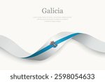 Galicia Flag on Waving Ribbon with Elegant Design. Autonomous community of Spain