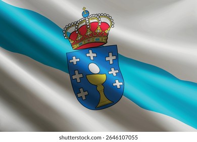 Galicia flag waving in the wind, realistic detailed silk texture. autonomous community of Spain