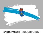 The Galicia region flag, Spain. Spanish region  banner brush style. Horizontal vector Illustration isolated on gray background.  
