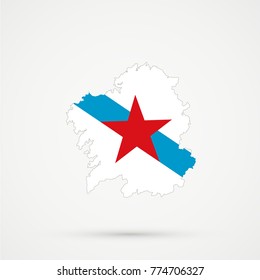 Galicia (Spain) map in Galicia (Spain) flag colors, editable vector.