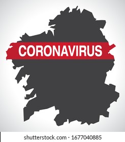 Galicia SPAIN region map with Coronavirus warning illustration