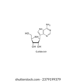 Galidesivir flat skeletal molecular structure RNA polymerase inhibitor antiviral drug used in COVID 19 treatment. Vector illustration scientific diagram.