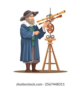 Galileo Galilei The Father of Observational Astronomy Character With Telescope Illustration Vector