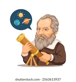 Galileo Galilei Great Scientific Astronomer Character Illustration Vector