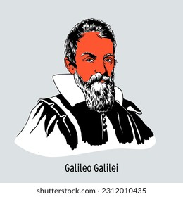 Galileo Galilei was an Italian physicist, mechanic, astronomer, philosopher, mathematician, and the founder of experimental physics. Vector illustration.