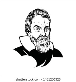 Galileo Galilei line art vector portrait