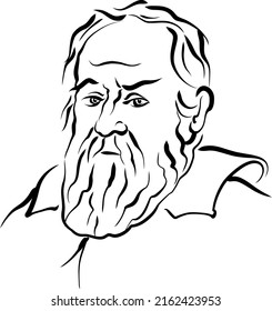 Galileo Galilei modern vector drawing. Hand-drawn outline sketch. Drawing for use on any marketing project and for resale as print.