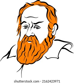 Galileo Galilei vector drawing with surface for hair. Hand-drawn outline sketch. Drawing for use on any marketing project and for resale as print.