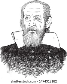 Galileo Galilei vector portrait in line art. He was an Italian scholar, philosopher, astronomer, physicist and engineer. 