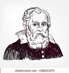 Galileo Galilei vector sketch portrait isolated