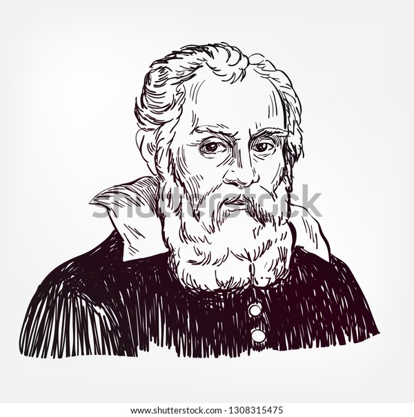 Galileo Galilei Vector Sketch Portrait Isolated Stock Vector (Royalty