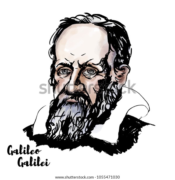 ガリレオ ガリレイ水彩ベクター画像とインク輪郭 イタリア人の数学者 のベクター画像素材 ロイヤリティフリー 1055471030