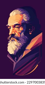 Galileo Galilei's modern illustration and vector-style portrait drawing.Pioneering Italian scientist who transformed astronomy, physics, and inventions, shaping the path for contemporary scientific. 