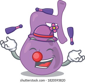 A gall bladder cartoon design style succeed playing juggling