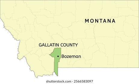 Gallatin County and city of Bozeman location on Montana state map