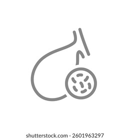 Gallbladder with bacteria line icon. Disease internal organ, gallbladder infection symbol. Vector illustration