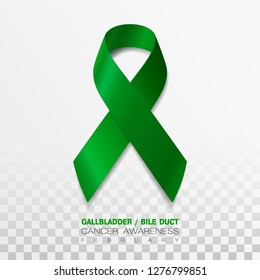 Gallbladder and Bile Duct Cancer Awareness Month. Realistic Kelly Green ribbon symbol. Medical Design. Vector Illustration.