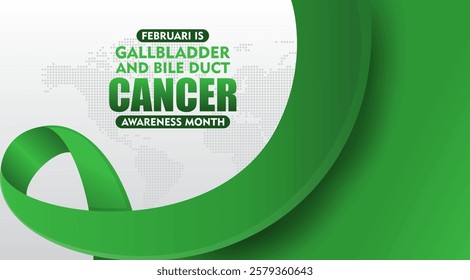 Gallbladder and Bile Duct Cancer Awareness Month background template. Vacation concept. Realistic Kelly Green Ribbon. Background, banner, placard, card and poster design template