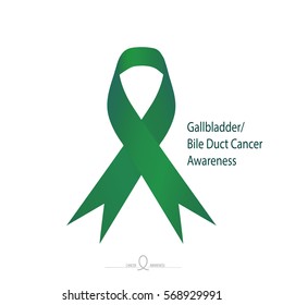 Gallbladder and Bile Duct Cancer awareness, Kelly green color ribbon on solid white background. February is Gallbladder and Bile Duct Cancer Awareness Month.
