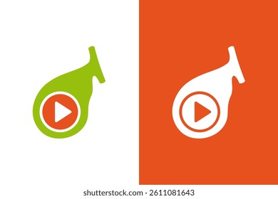 Gallbladder and button play logo combination. Unique internal organ and record logotype design template.