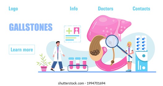 Gallbladder concept vector. Doctors treat gallstones. Biliary dyskinesia ptoblems. Healthcare, medical template for medical website, banner.