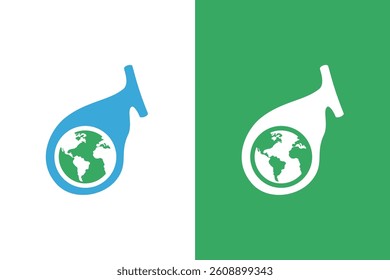 Gallbladder with globe logo combination. Unique organ and earth logotype design template.