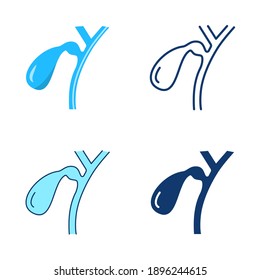 Gallbladder icon set in flat and line style. Human internal organ symbol. Vector illustration.