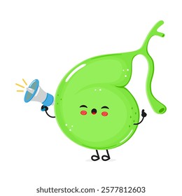 Gallbladder with loudspeaker character. Vector hand drawn cartoon kawaii character illustration icon. Isolated on white background. Gallbladder screams character concept