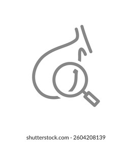 Gallbladder with magnifying glass line icon. Organ research, disease prevention symbol. Vector illustration