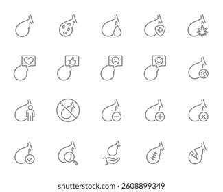 Gallbladder set line icon. Human digestive system, gallstones anatomy, gallbladder disease symbol. Vector illustration