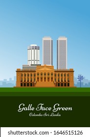 Galle Face Green. Skyline Of Galle Face Colombo Sri Lanka. Sri Lankan Old Parliament Building And World Trade Centre Buildings. Colombo Skyline. Famous Landmarks Of Sri Lanka. Colombo City Vector.