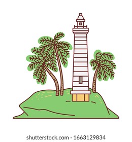 Galle sea fort lighthouse - Sri Lanka famous landmark, sketch cartoon vector illustration isolated on white background. Icon or symbol for tourist promo brochure.