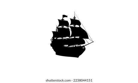 Galleon Black Pearl Pirate Ship realistic black silhouette profile