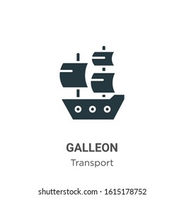 Galleon Glyph Icon Vector On White Background. Flat Vector Galleon Icon Symbol Sign From Modern Transport Collection For Mobile Concept And Web Apps Design.