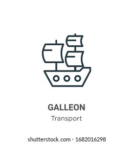 Galleon outline vector icon. Thin line black galleon icon, flat vector simple element illustration from editable transport concept isolated stroke on white background