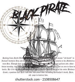 Galleon, vintage illustration.ship desing t shirt 

