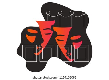 Gallery Art Installation vector illustration: Gallery exhibition places for artworks icons and museum visitors. Great as Art Installation or painting museum exhibition banner or poster.