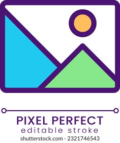 Gallery button pixel perfect RGB color icon. Add picture to website. Online business process. Isolated vector illustration. Simple filled line drawing. Editable stroke. Poppins font used