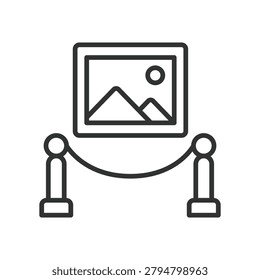 Gallery exhibition, icon in line design. gallery, exhibition, painting, museum, art, rope, culture on white background vector. Gallery exhibition editable stroke icon