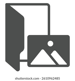 Gallery folder solid icon, windows pack concept. Vector graphics. Folder with images and pictures, multimedia sign on white background, glyph style icon for mobile or web design