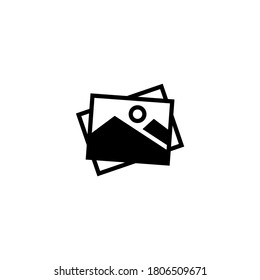 Icono de galería en glifo plano negro, estilo relleno aislado en fondo blanco